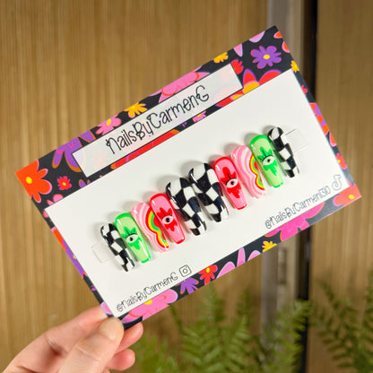 Evil eye flowers Checkered  Acrylic Press on nails