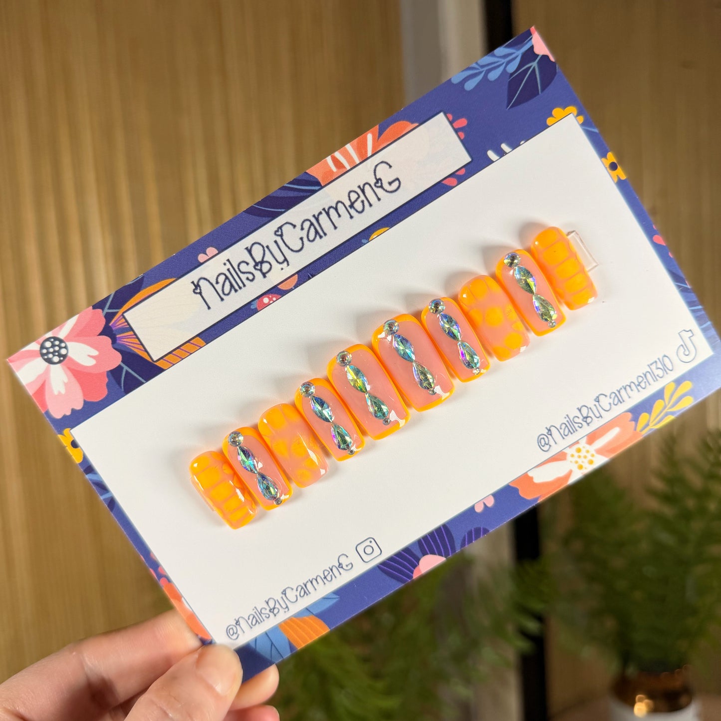 Neon orange blooming gel Acrylic Press on nails