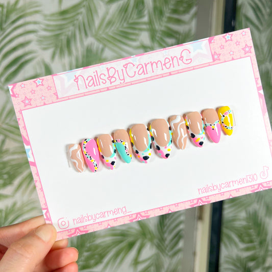 Terrazzo spring French tip Acrylic Press on nails