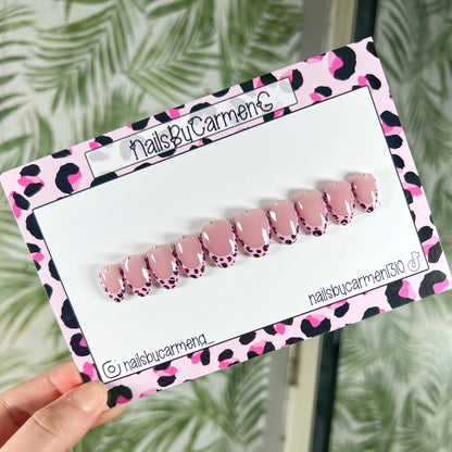 Pink Leopard Print French Tip Acrylic Press on nails