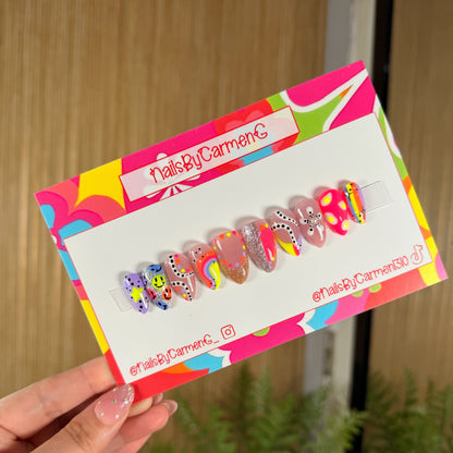 Retro neon spring smiles  Acrylic Press on nails