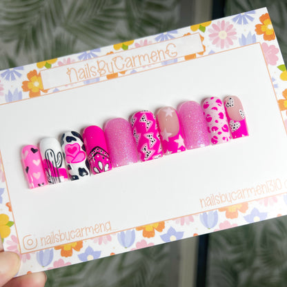 Pink western Acrylic Press on nails