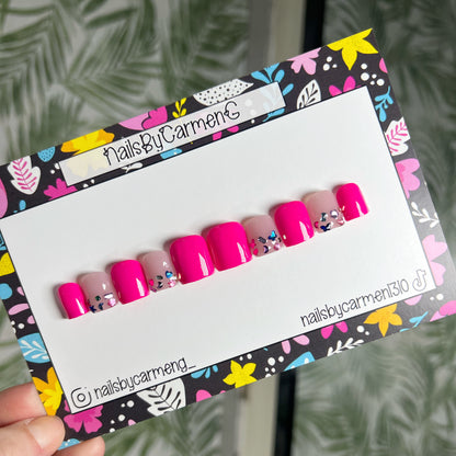 Pink Rhinestone Acrylic Press on nails