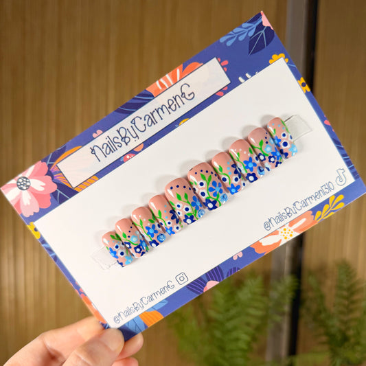 Blue Spring Garden Acrylic Press on nails