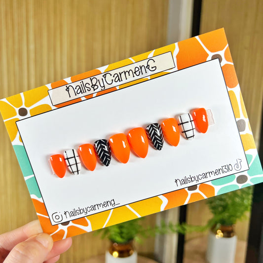 Orange plaid Acrylic Press on nails