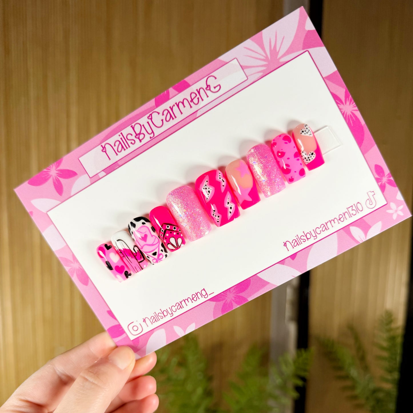 Pink western Acrylic Press on nails