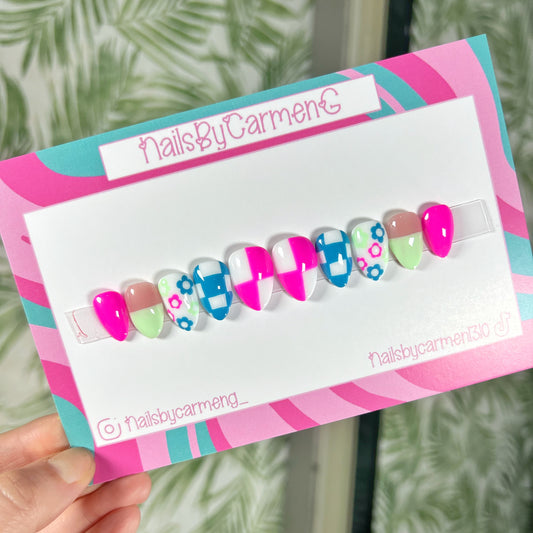 Summer checked Acrylic Press on nails