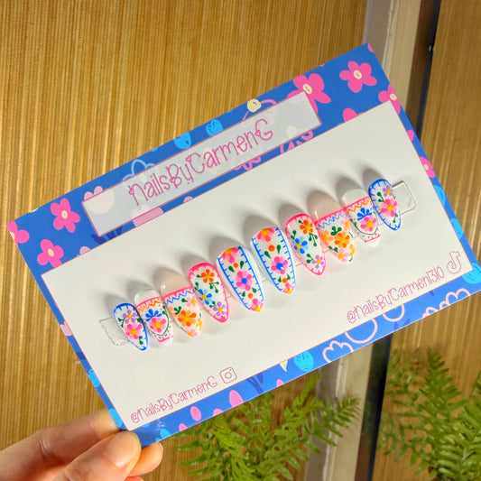 Colorful Spring Talavera Acrylic Press On Nails