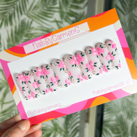 Pink roses Acrylic Press on nails