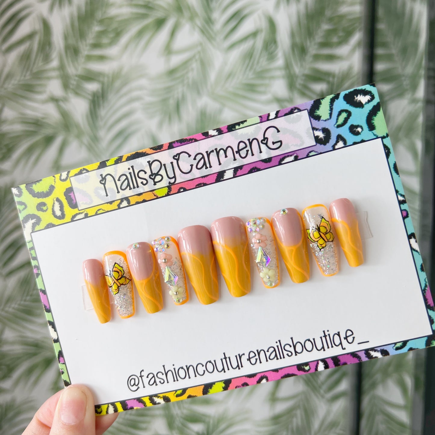 Yellow ombre butterfly spring Acrylic Press on nails