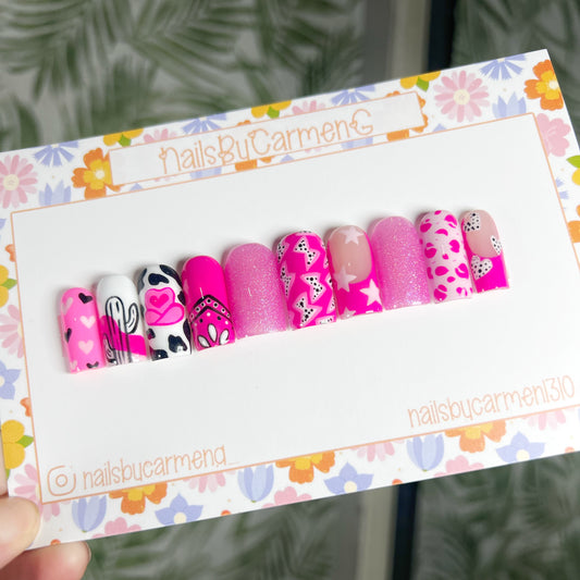 Pink western Acrylic Press on nails