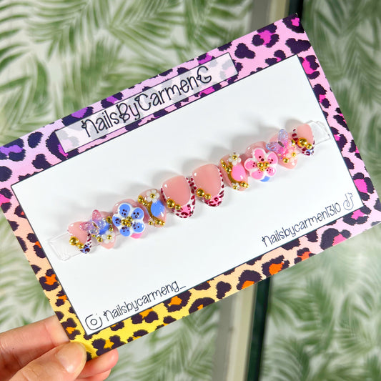 Pink blue animal print Acrylic Press on nails