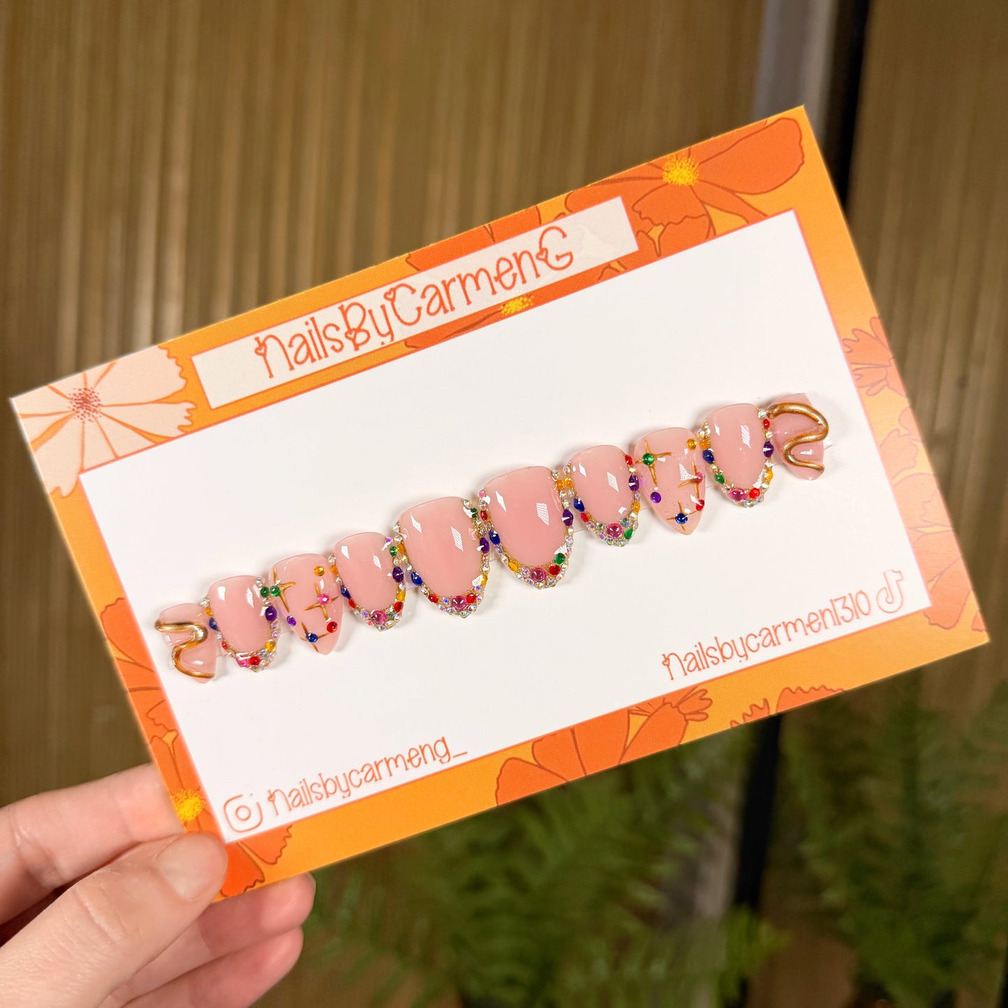 Colors rhinestone French tip Acrylic Press on nails