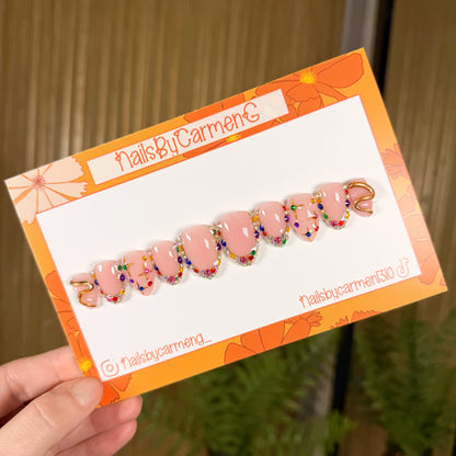 Colors rhinestone French tip Acrylic Press on nails