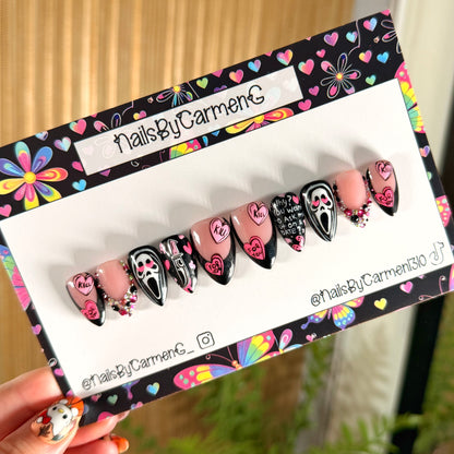 Pink and black Scream Acrylic Press on nails