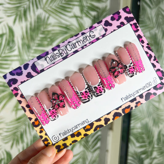 Black and pink animal print Acrylic Press on nails