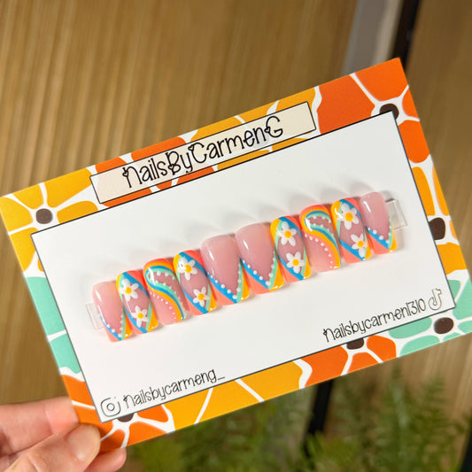 Colorblock French Tip Acrylic Press on nail