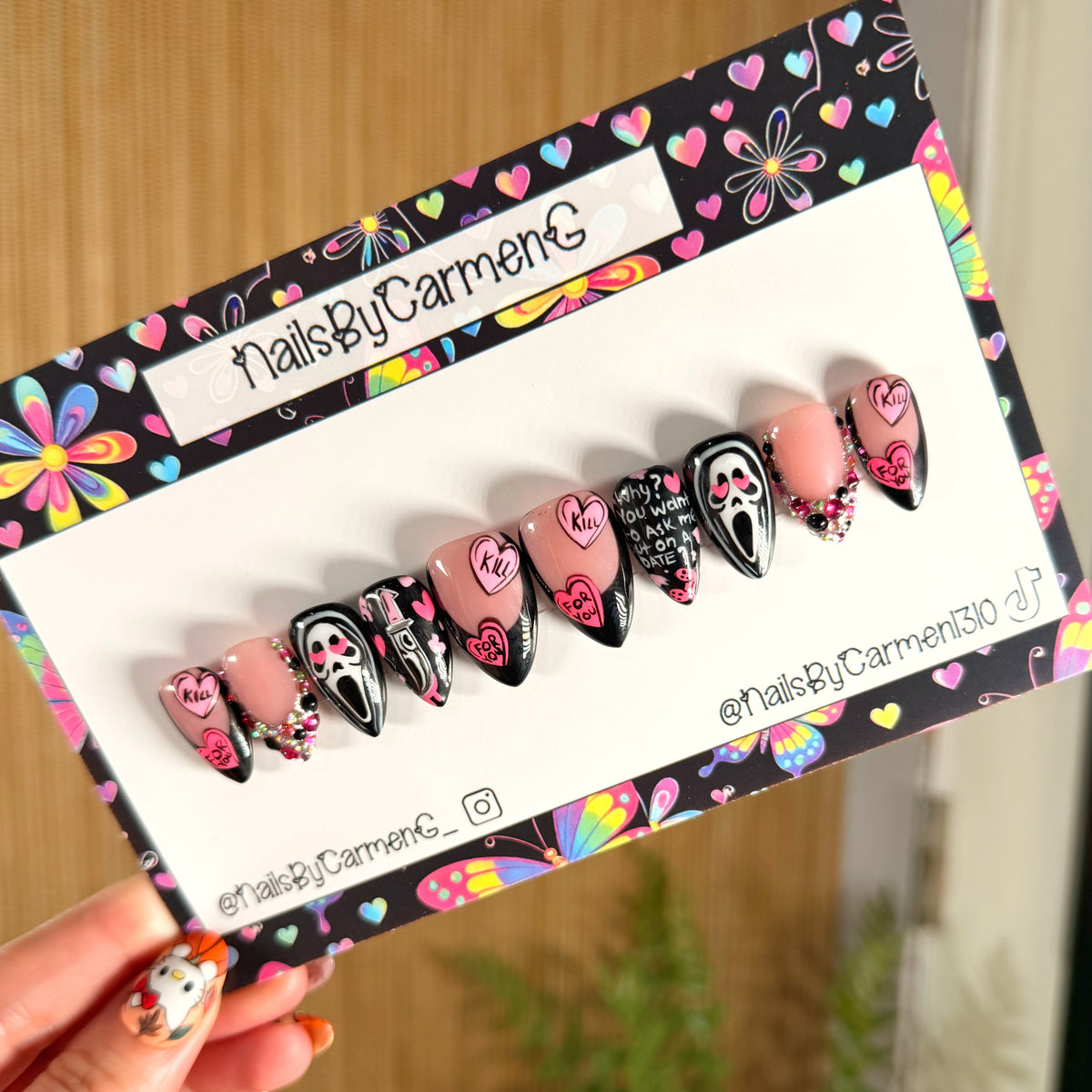 Pink and black Scream Acrylic Press on nails