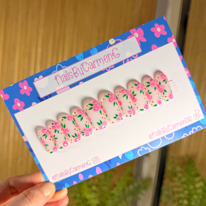 Pink roses Acrylic Press on nails