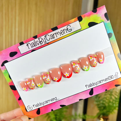 Strawberry French tip Acrylic Press on nail