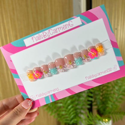 3D hibiscus Acrylic Press on nails