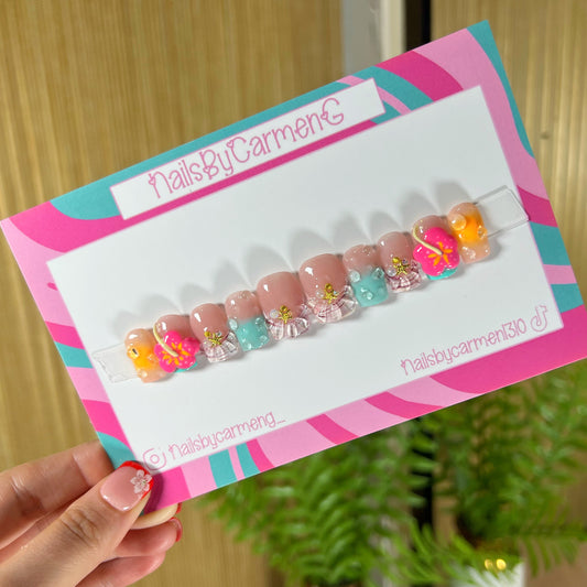 3D hibiscus Acrylic Press on nails