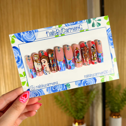 Beauty and the beast rose French tip Acrylic Press on nails