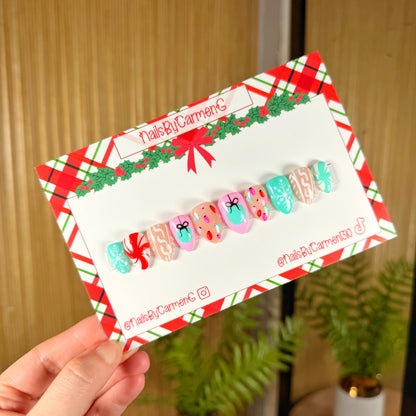 Pink Christmas Acrylic Press on nails