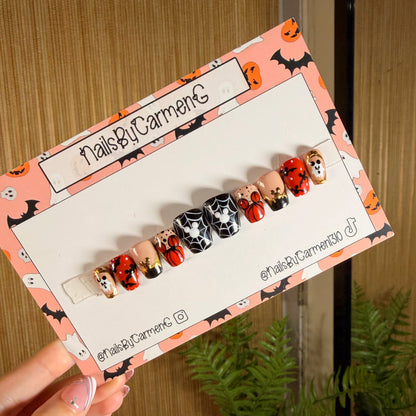 Black Mickey bats , ghosts and pumpkins Acrylic Press On Nails