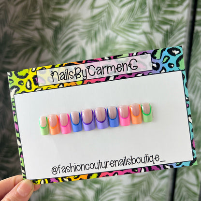 Rainbow French Tip Acrylic Press on nails