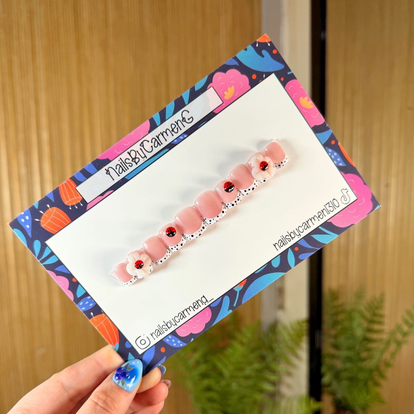 Polka dot 3d ladybugs Acrylic Press on nails