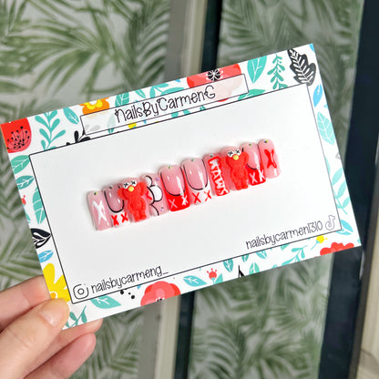 Red and White Kaws charms Acrylic Press on nails