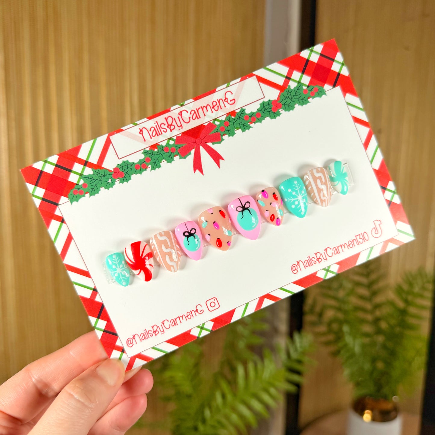 Pink Christmas Acrylic Press on nails