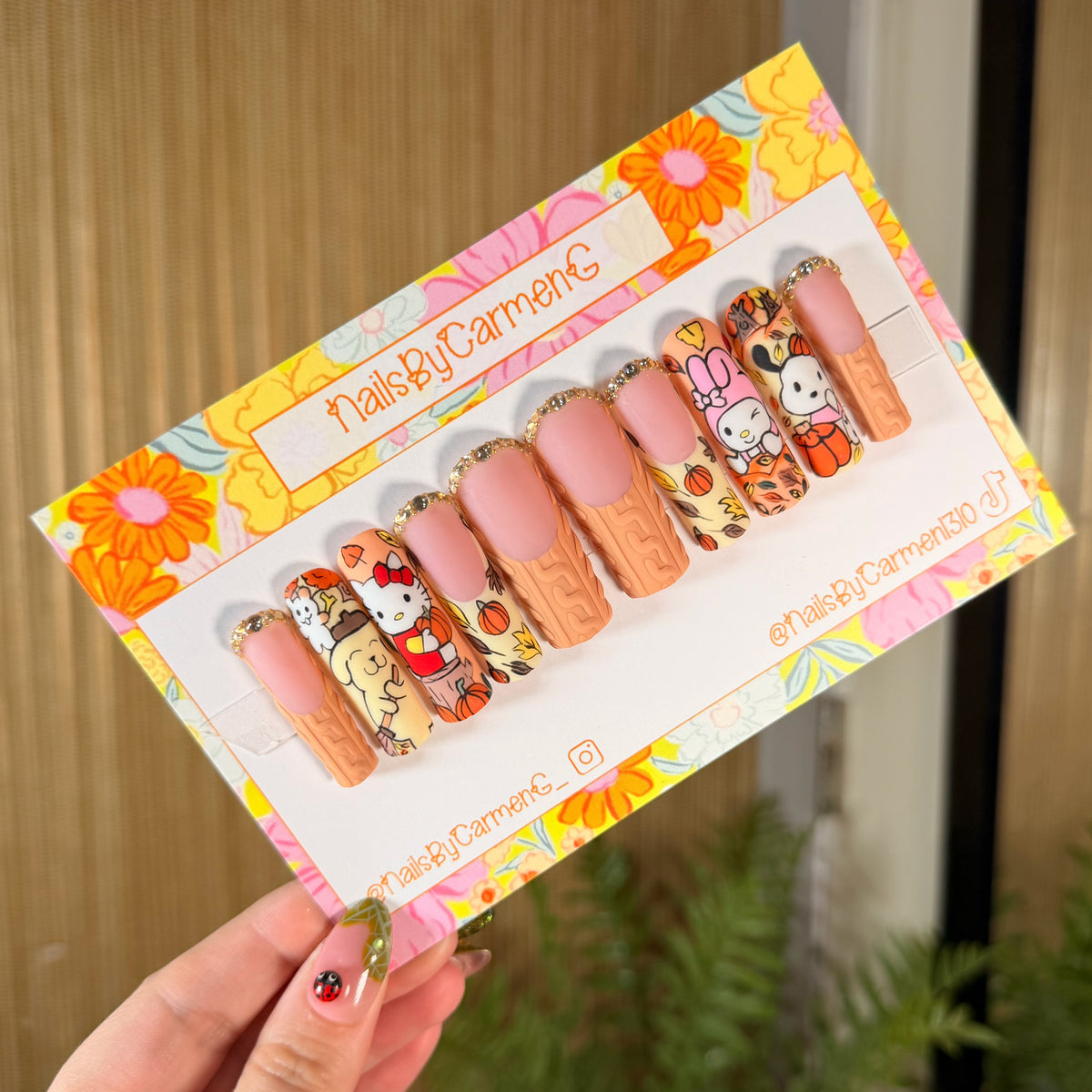 Sanrio friends fall pumpkins Acrylic Press on nails