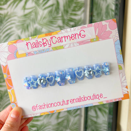 Blue jelly Charms Acrylic Press on nails