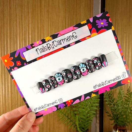 Blue and pink evil eye Acrylic Press on nails