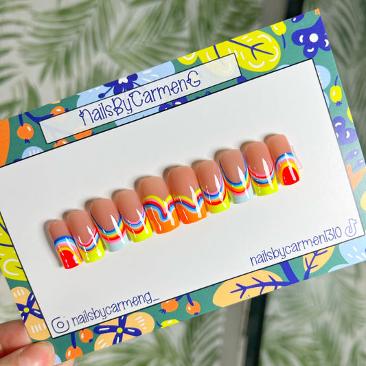 Colorful Fun French tip Acrylic Press on nails