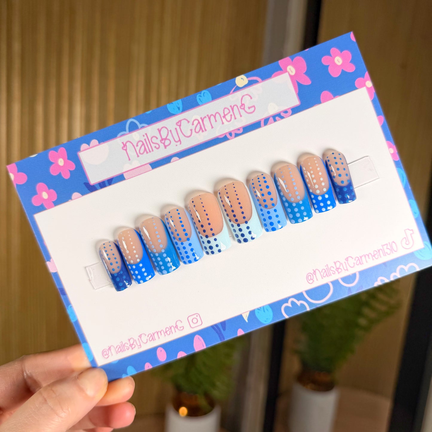 Multi Blue French tip Acrylic Press On Nails
