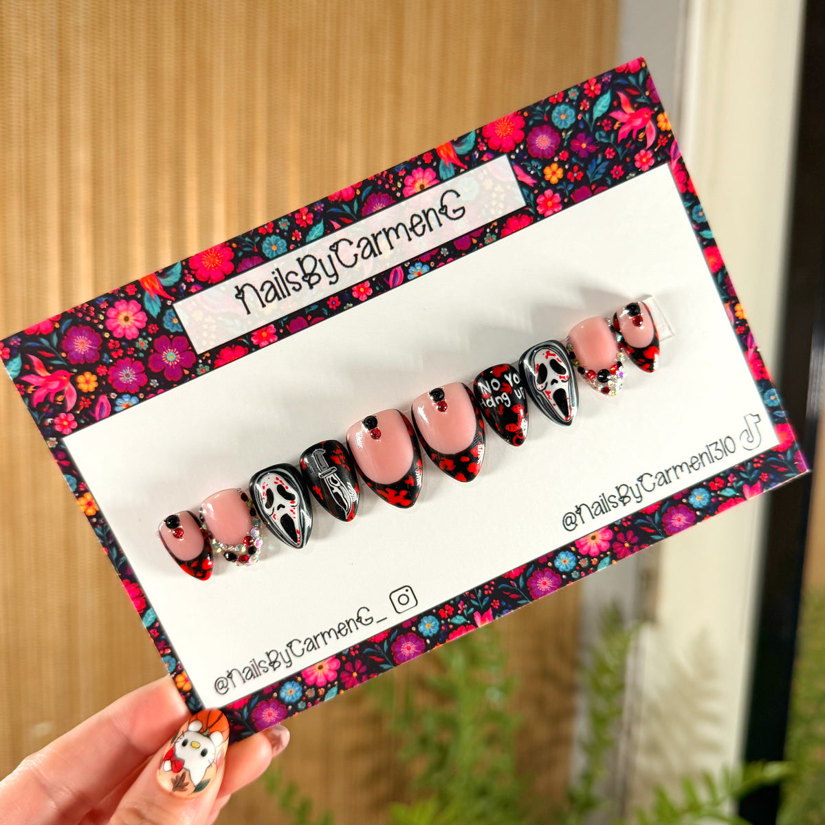 Red and black Scream Acrylic Press on nails