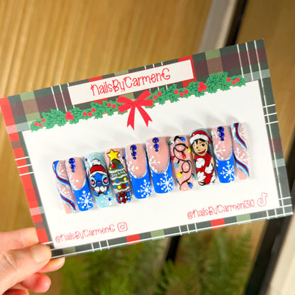 Lilo and Stitch Christmas Acrylic Press on nails