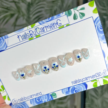 Ballerina blue tulips Acrylic Press on nails