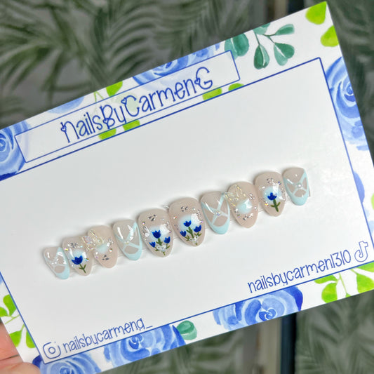 Ballerina blue tulips Acrylic Press on nails