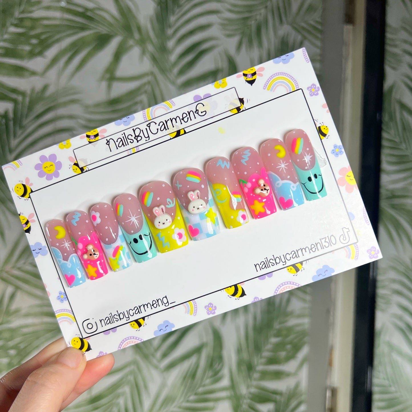 Bunny mix match charms Acrylic Press on nails