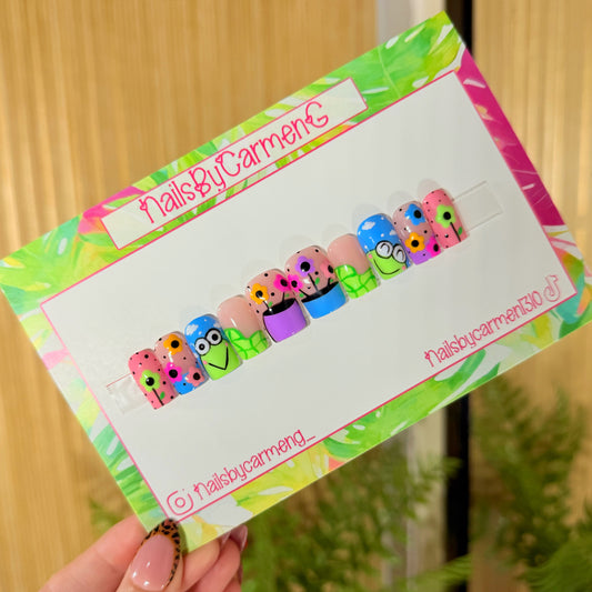 Frogs and flowers Acrylic Press on nails