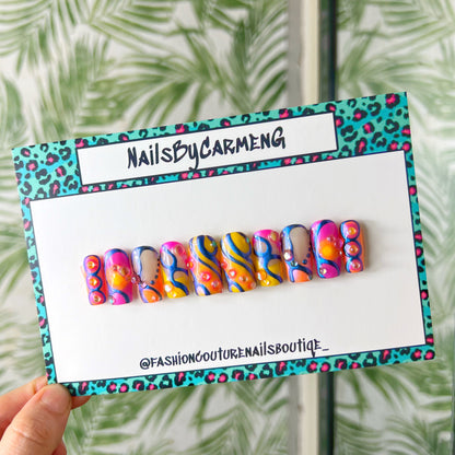 Retro swirls Acrylic Press on nails