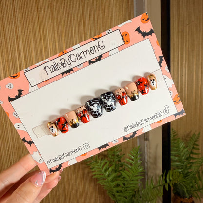Black Mickey bats , ghosts and pumpkins Acrylic Press On Nails