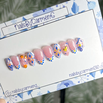 Orange and lemons talavera Acrylic Press on nails