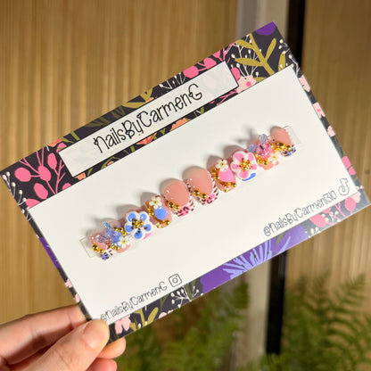 Pink blue animal print Acrylic Press on nails