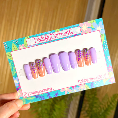 Lilac spring garden Acrylic Press on nails