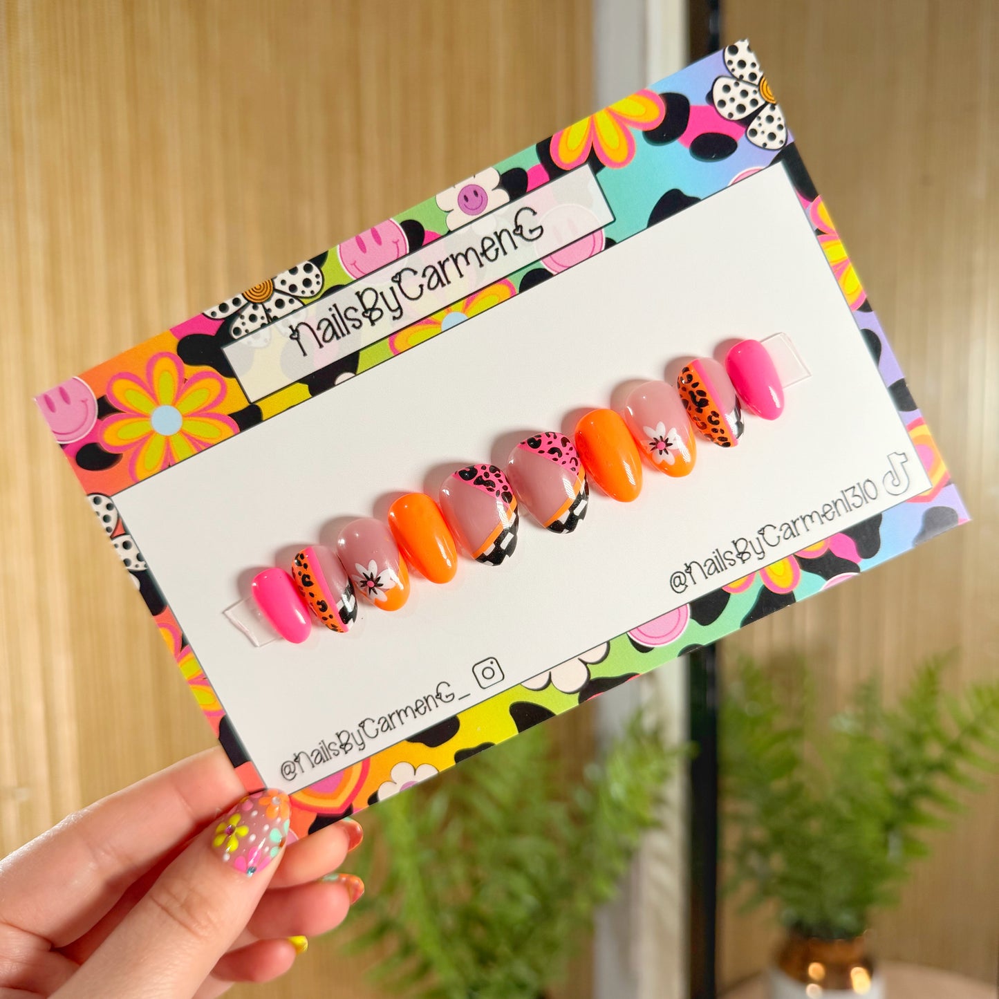 Spring checkered print Acrylic Press On Nails
